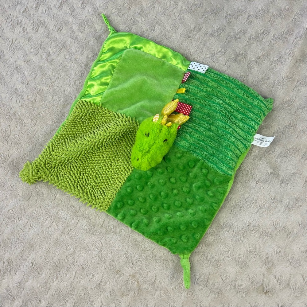 Make Believe Ideas Green Dragon Lovey Security Blanket Sensory Baby Toy Red